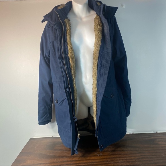 Hollister Heritage Col Larg Navy Blue Parka Coat  Hooded Fall Winter Jacket - Picture 3 of 11